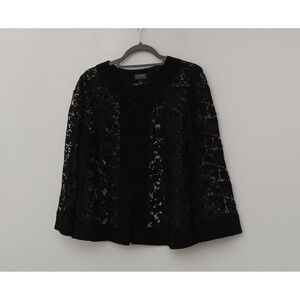 Dennis Basso Open Front Lace Topper Women's Size Medium Black Combo Trim NEW